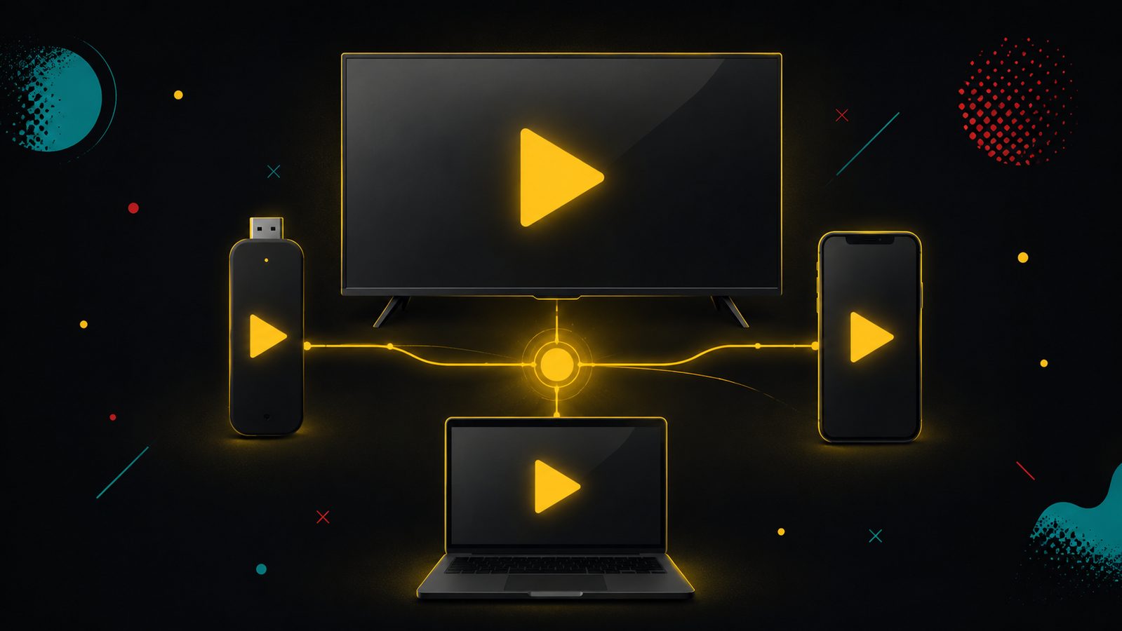A Firestick, a smart TV and a phone all running the same IPTV subscription