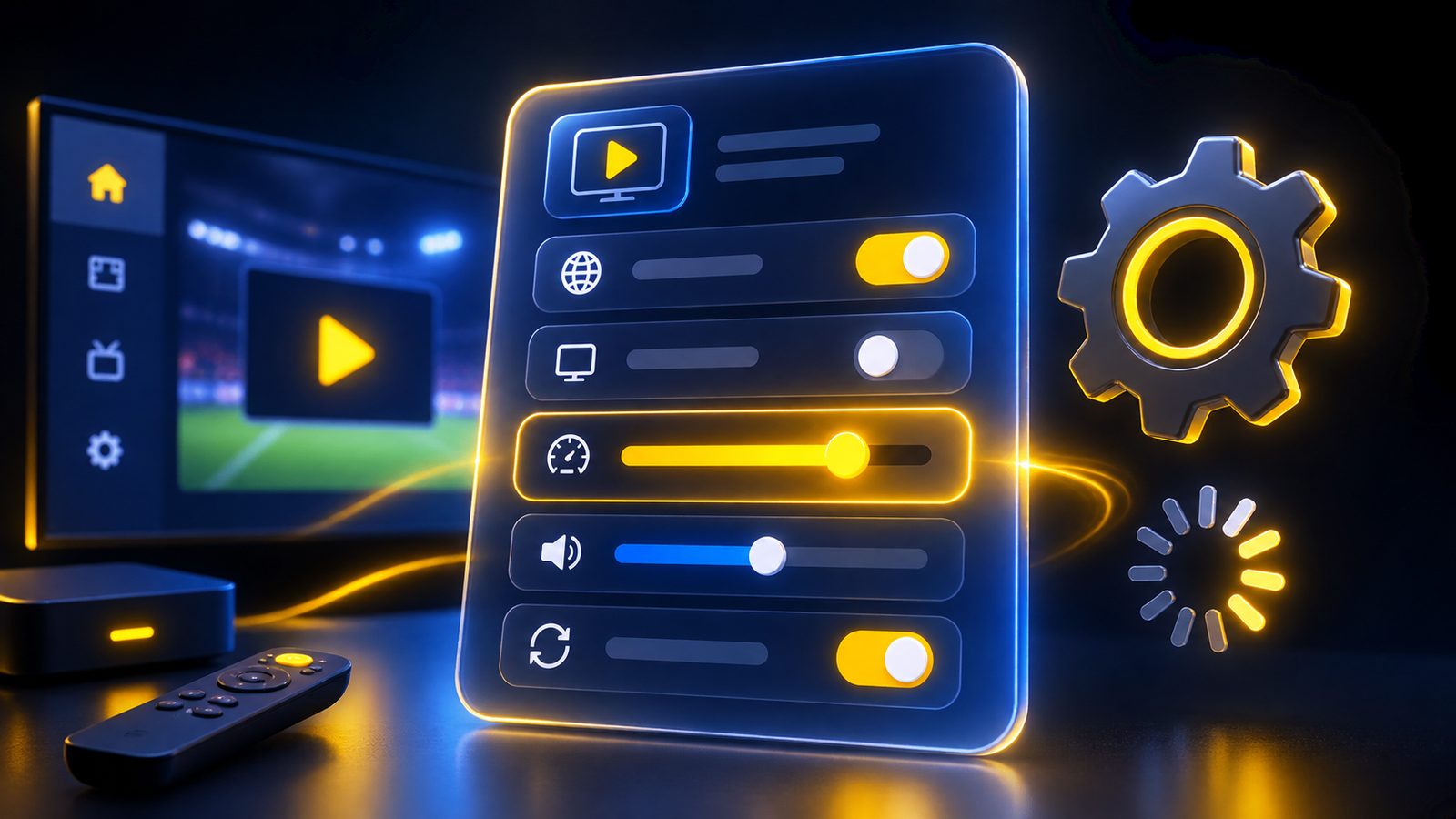 IPTV Smarters Pro settings menu showing player decoder and buffering options