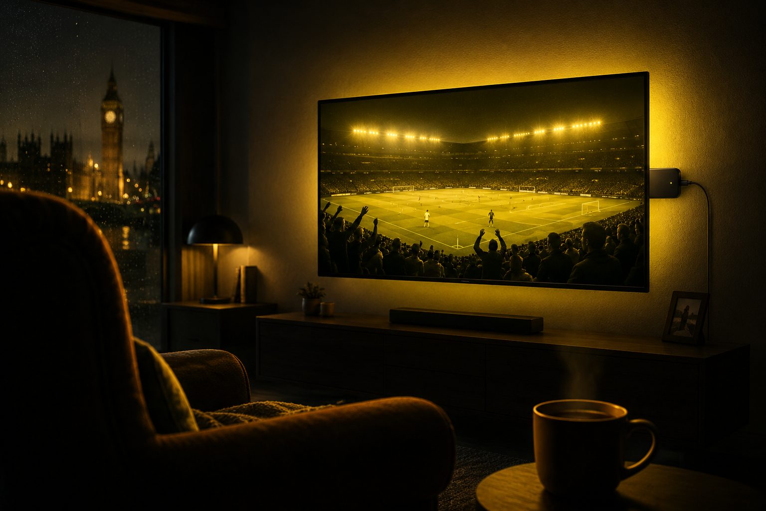 A British living room set up to test an IPTV service on the main TV